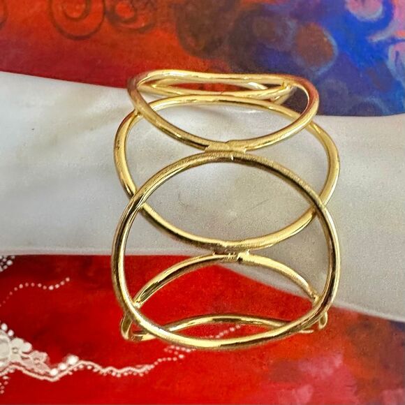 Gold-Tone Open Circle Openwork Cuff Bracelet - Picture 2 of 9